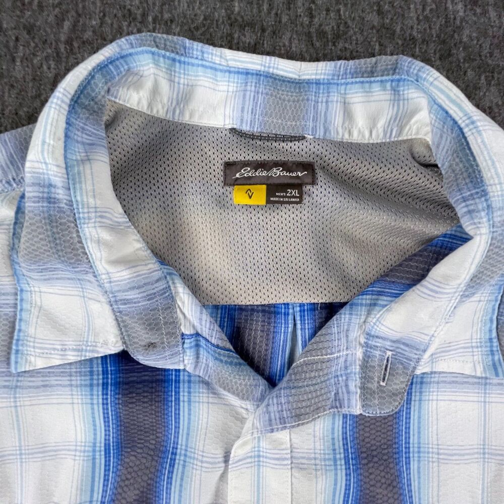 Eddie Bauer 2X Blue Plaid Fishing Shirt Mesh Vent Short Sleeve Hiking Gorpcore - Picture 4 of 12